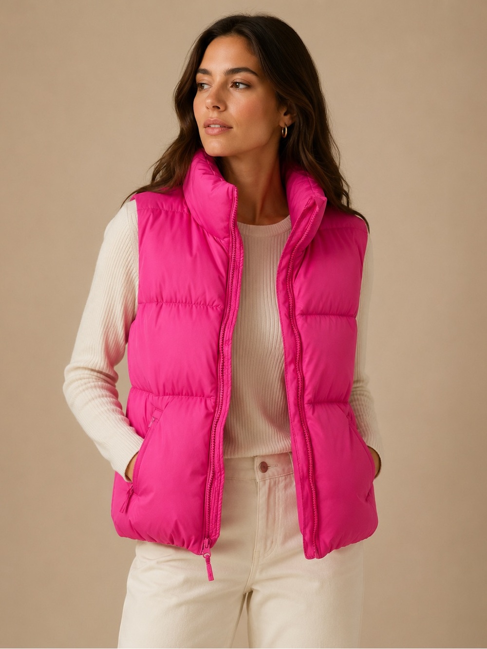 Old Navy Hot Pink Puffer Vest Size Medium Bright Barbiecore Winter Layering